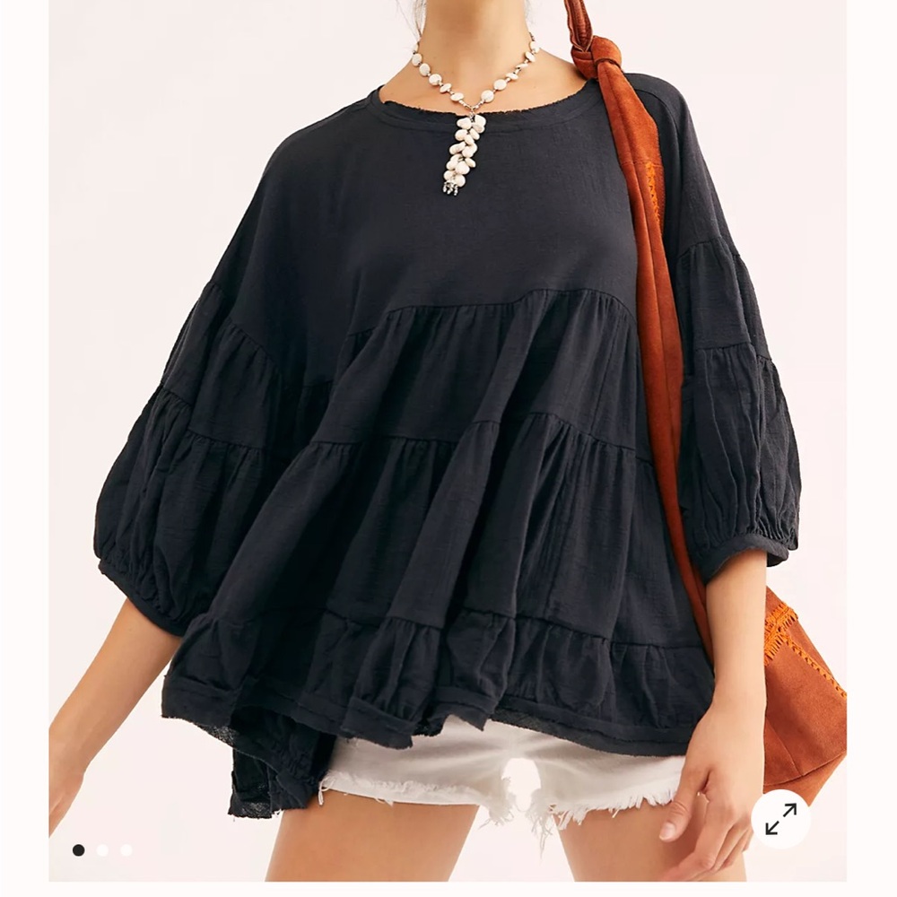 Free people Brianna tunic balloon sleeve open slit ruched flowy - Picture 12 of 15